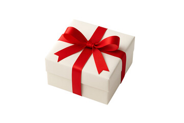 Minimal Christmas Gift Box with Red Ribbon, Isolated on transparent background, png