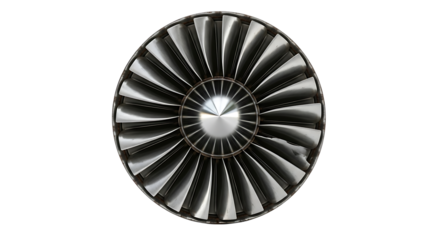 Jet Engine Turbine with Silver Blades and Bright Central Light