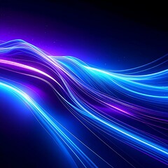Abstract blue and purple glowing light streaks on a dark background