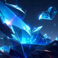 Abstract Blue Crystal Fragments Ascending into a Starry Expanse