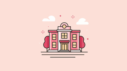 Fototapeta premium Pink Maternity Center Icon With Trees Under a Cloudy Sky