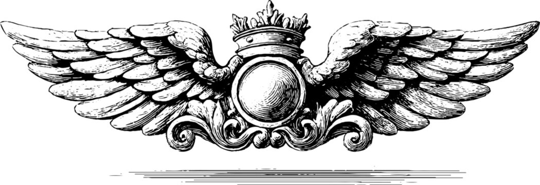 Vintage cherub relief with symmetrical design and scroll elements for artistic decor