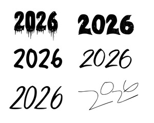 Happy New Year logo text design 2026, Vector illustration with black labels isolated on white background, Happy New Year symbols, 2025 number design template