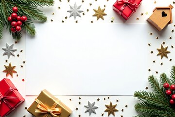 Festive Christmas mockup with gifts and blank card