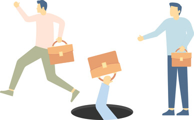 A businessman falling into a hole

