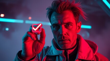 Man Holding Check Mark