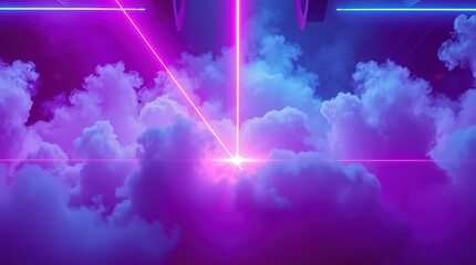 Neon Light Beams and Clouds