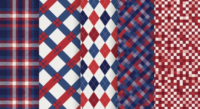 Collection of Seamless Tartan and Plaid Textures in Patriotic Color Palette