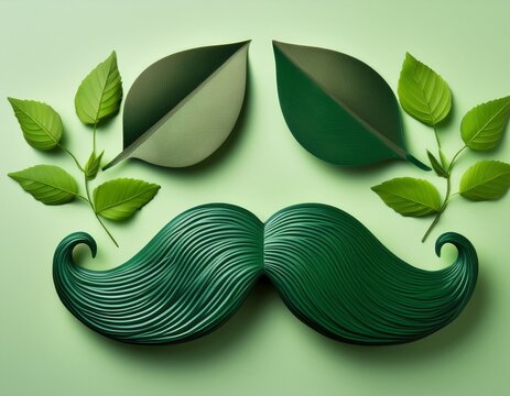 stylish green mustaches and leaves in various designs