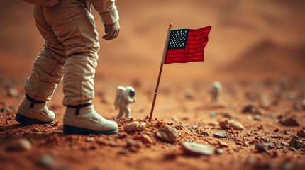 Astronaut Plants American Flag on Mars