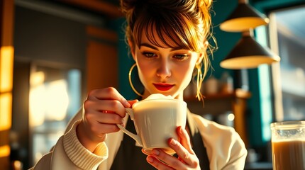 Woman Preparing Coffee Drink