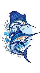 Majestic marlins artistic display in animated cartoon illustration design
