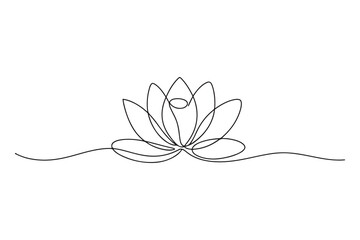Simple modern continuous one line drawing of lotus flower and leaf in minimalist aesthetic style for spa, yoga and floral logo design
