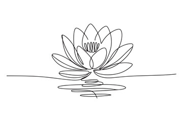 Simple modern continuous one line drawing of lotus flower and leaf in minimalist aesthetic style for spa, yoga and floral logo design
