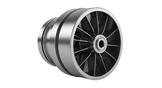 Silver Turbine Wheel with Blades on White Background