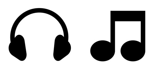 Audio entertainment vector set: icons for over-ear headphones and a musical eighth note.