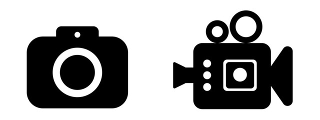 Media production vector set: icons of a digital still camera and a video camcorder.