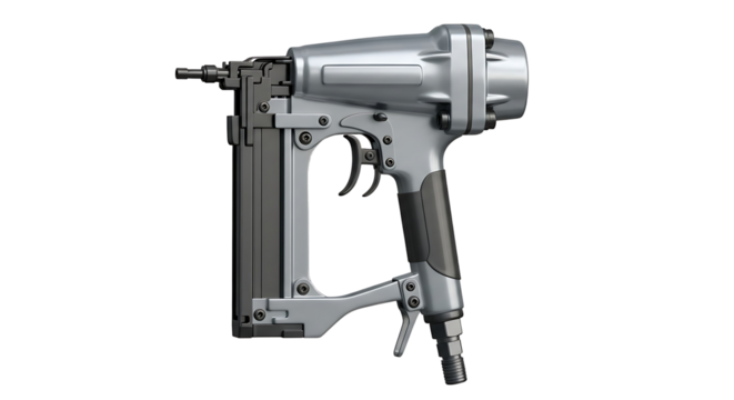 Industrial Pneumatic Nail Gun in Silver and Black with Modern Design