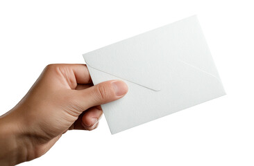 Fototapeta premium A person's hand holding a white, closed envelope against a black background