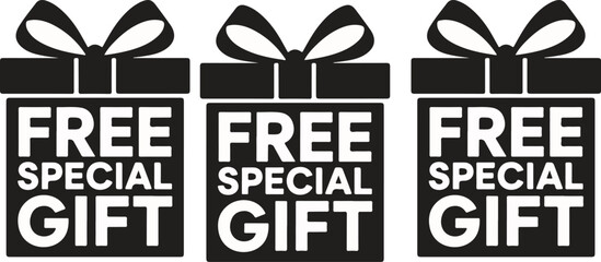 Three black gift boxes with free special gift text