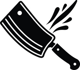 Black Cleaver Knife With Splashing Liquid Icon butcher