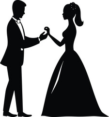 Black Silhouette of Bride and Groom Holding Hands wedding