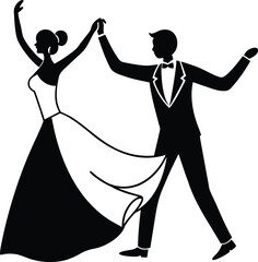Dancing couple in formal attire silhouette ballroom