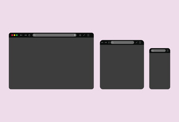 Dark Browser dark window mockup. Empty web page Interface mockup. computer screen template. Blank Website Layout