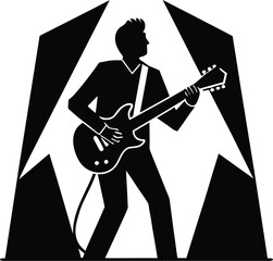 Musician Playing Guitar Under Stage Lights Icon electric guitar
