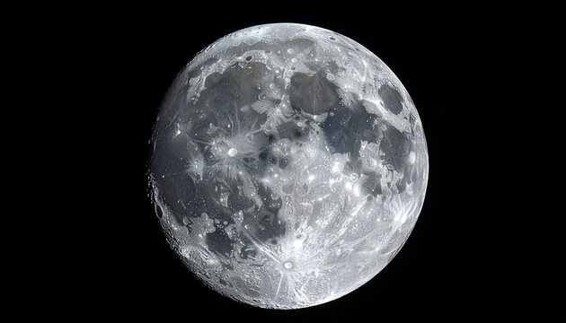 Full Moon Illuminated With Detailed Craters Set Against A Starry Black Sky