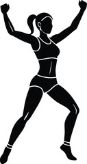 Silhouette of a Woman in Athletic Wear with Arms Raised