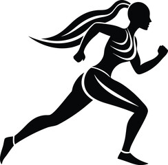 Silhouette of a Woman Running with Flowing Hair female