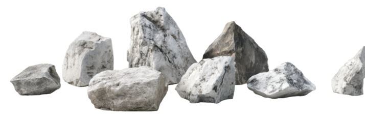 A collection of various sized rocks arranged side by side against a black background