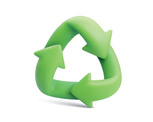 Green 3D recycling symbol with circular arrows triangle isolated on white background for eco and sustainability design vector illustration,