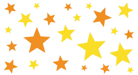 Fototapeta premium A collection of orange and yellow stars of various sizes scattered across a white background, creating a cheerful and decorative pattern.