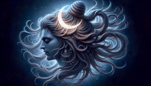 A Lord Shiva with a crescent moon, Ai generated image