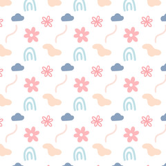 Seamless Digital Pattern of Abstract Pastel Elements for Kids, Fabric, and Background Design