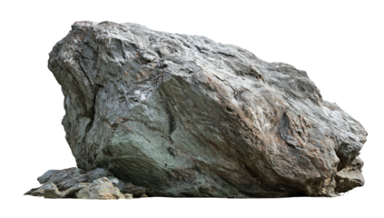 Close-up of large, textured grey rock isolated on transparent background