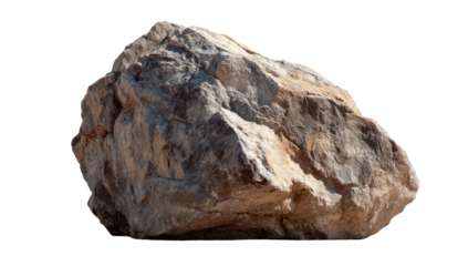 Isolated natural rock, textured surface, varying shades of brown and gray on a black background