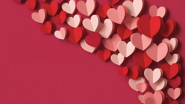 Paper hearts forming a wave on a red background, perfect for valentines day cards