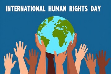 International human rights day with diverse hands holding the world illustration
