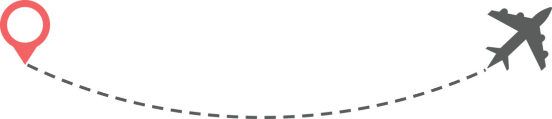 Airplane Route and Flight Path Icon Set. Travel Logistics and Destination Tracking Symbols. Journey Planning symbol. airplane flight route dotted line