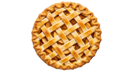 Delicious apple pie with lattice crust isolated on transparent background