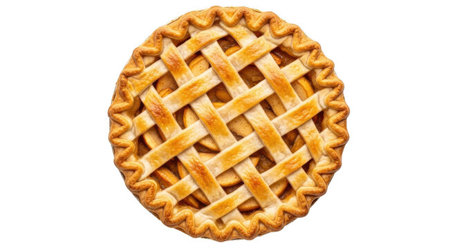 Delicious apple pie with lattice crust isolated on transparent background