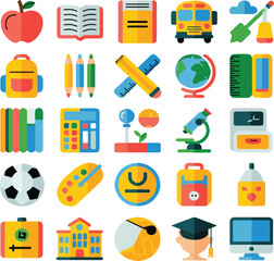 School Life Vector Icons | Students, Education, Learning, Classroom, and Childhood Activity Symbols Set

