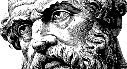 Plakat Classic engraving of bearded philosopher marble bust