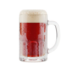 Refreshing amber beer with foam in a frosty mug on transparent background