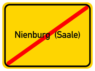Illustration of a city exit sign for the city of Nienburg (Saale)