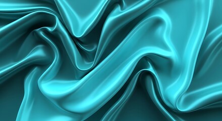 Obraz premium Captivating Teal Silk Fabric with Elegant Folds and Reflective Sheen, A Luxurious Textile Backdrop
