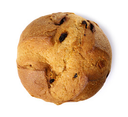 Obraz premium Christmas food. Delicious Panettone cake isolated on white, top view